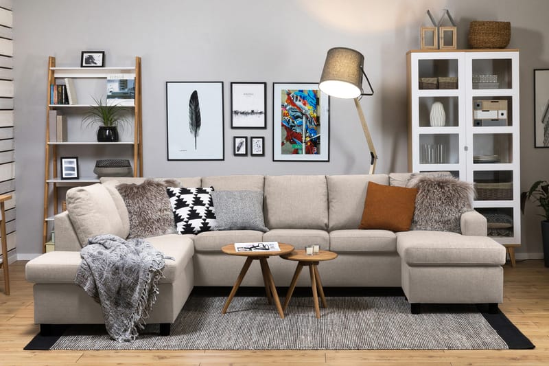 Crazy 5-personers Venstrevendt U-formet Sofa med Chaiselong i Stof - Beige - Møbler - Sofaer - U Sofa