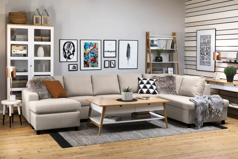 Crazy 5-personers Højrevendt U-formet X-Large Sofa med Chaiselong i Stof - Beige - Møbler - Sofaer - U Sofa