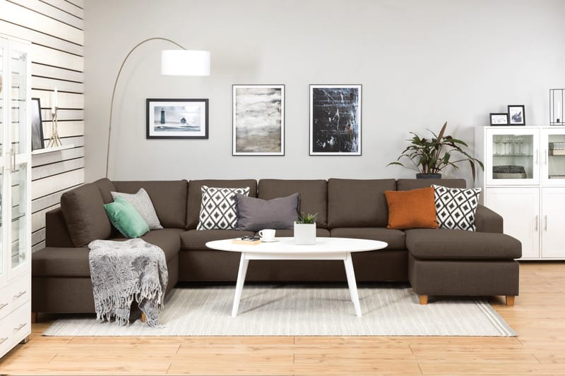 Crazy 5-personers Venstrevendt U-formet X-Large Sofa med Chaiselong i Stof - Brun - Møbler - Sofaer - U Sofa