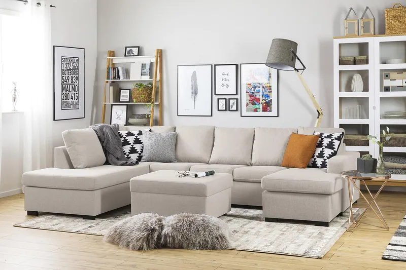 Crazy 5-personers Venstrevendt U-formet Sofa med Chaiselong i Stof - Beige - Møbler - Sofaer - U Sofa