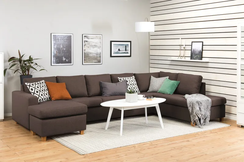 Crazy 5-personers Højrevendt U-formet X-Large Sofa med Chaiselong i Stof - Brun - Møbler - Sofaer - U Sofa