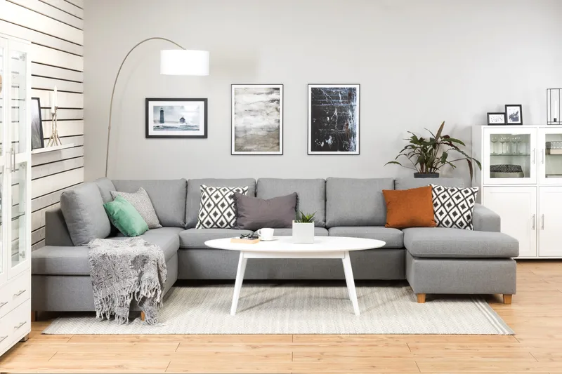 Crazy 5-personers Venstrevendt U-formet X-Large Sofa med Chaiselong i Stof - Grå - Møbler - Sofaer - U Sofa