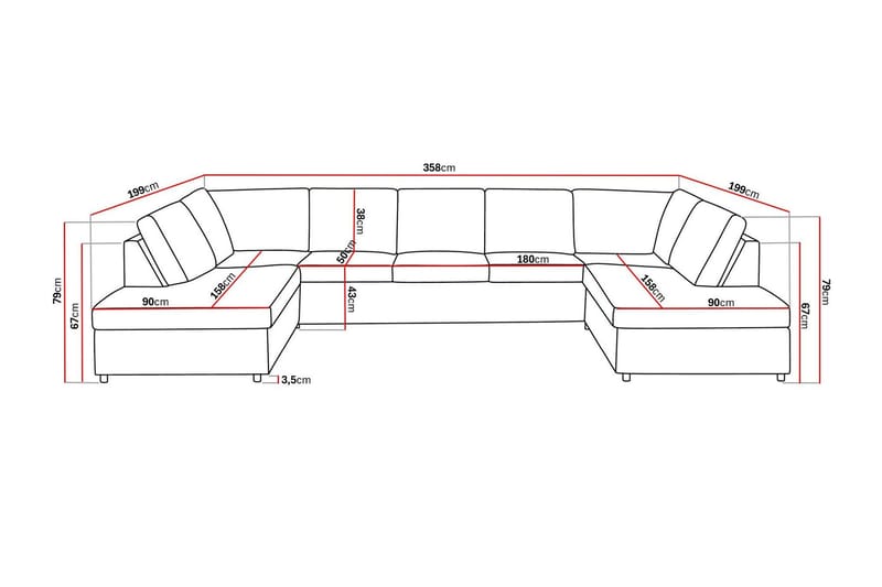 Crazy 5-personers U-formet Sofa med dobbeltchaiselong i Stof - Antracit - Møbler - Sofaer - U Sofa