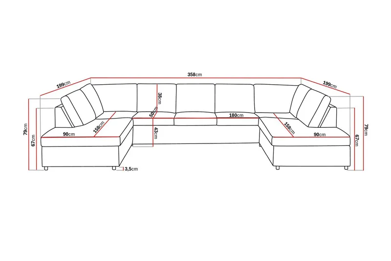 Crazy 5-personers U-formet Sofa med dobbeltchaiselong i Stof - Antracit - Møbler - Sofaer - U Sofa