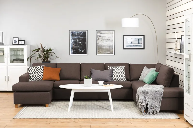 Crazy 5-personers Højrevendt U-formet X-Large Sofa med Chaiselong i Stof - Brun - Møbler - Sofaer - U Sofa