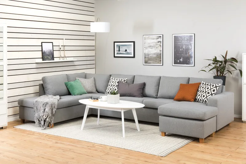 Crazy 5-personers Venstrevendt U-formet X-Large Sofa med Chaiselong i Stof - Grå - Møbler - Sofaer - U Sofa