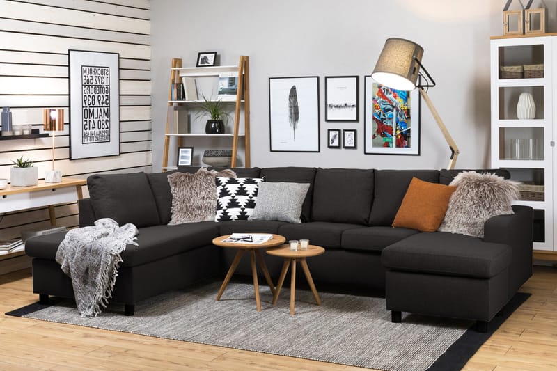 Crazy 5-personers Venstrevendt U-formet Sofa med Chaiselong i Stof - Antracit - Møbler - Sofaer - U Sofa