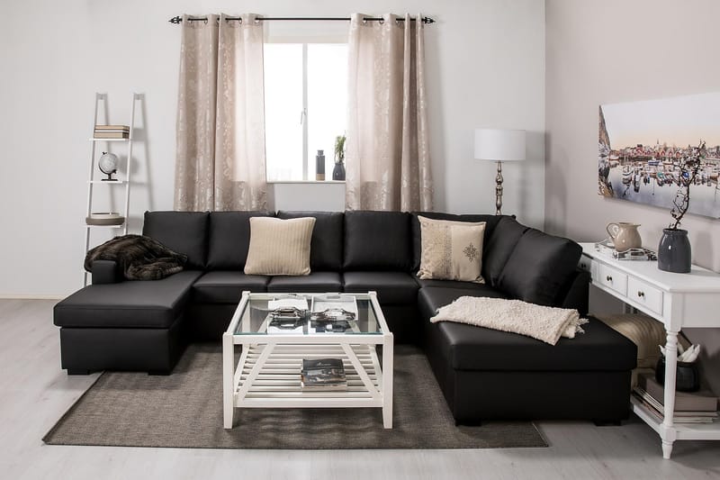 Crazy 5-personers Højrevendt U-formet X-Large Sofa med Chaiselong i Kunstlæder - Sort - Møbler - Sofaer - U Sofa