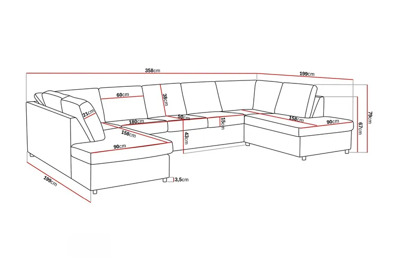 Crazy 5-personers U-formet Sofa med dobbeltchaiselong i Stof - Antracit - Møbler - Sofaer - U Sofa