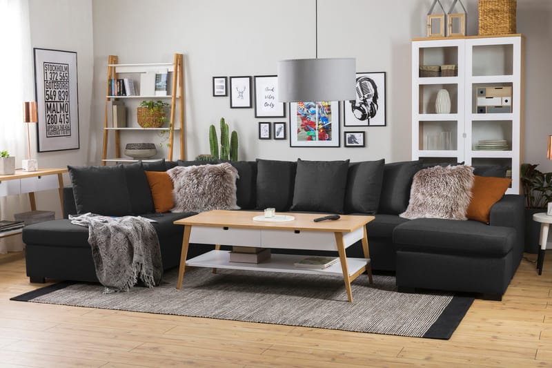 Crazy 5-personers Venstrevendt U-formet X-Large Sofa med Divan og Chaiselong i Stof inkl. Kuvertpuder - Antracit - Møbler - Sofaer - U Sofa