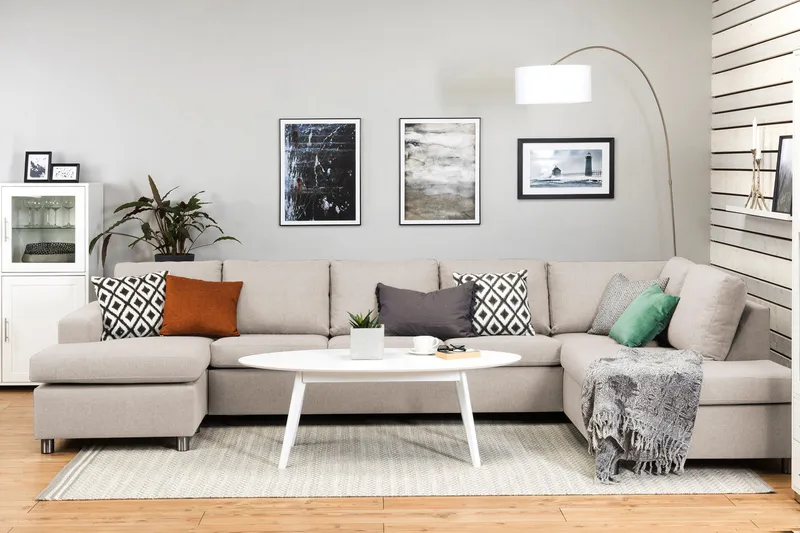 Crazy 5-personers Højrevendt U-formet X-Large Sofa med Chaiselong i Stof - Beige - Møbler - Sofaer - U Sofa