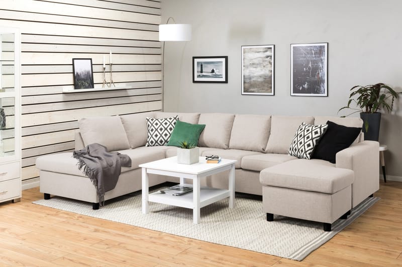 Crazy 5-personers Venstrevendt U-formet Sofa med Chaiselong i Stof - Beige - Møbler - Sofaer - U Sofa