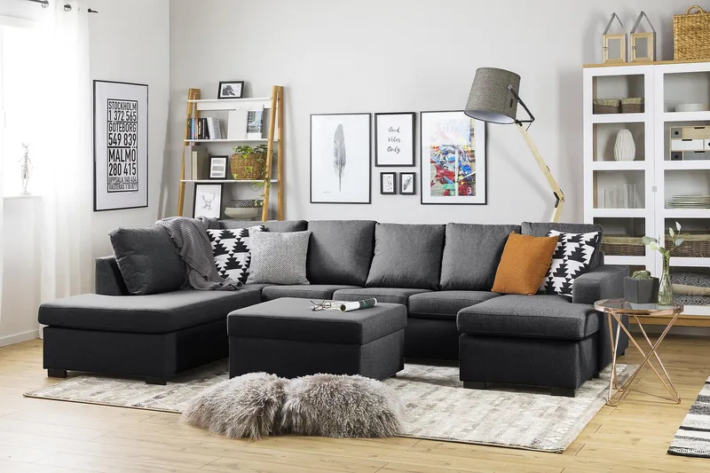 Crazy 5-personers Venstrevendt U-formet Sofa med Chaiselong i Stof - Mørkegrå - Møbler - Sofaer - U Sofa