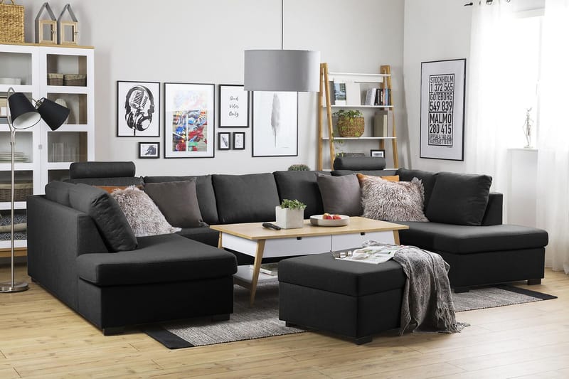 Crazy 5-personers U-formet Sofa med dobbeltchaiselong i Stof - Antracit - Møbler - Sofaer - U Sofa