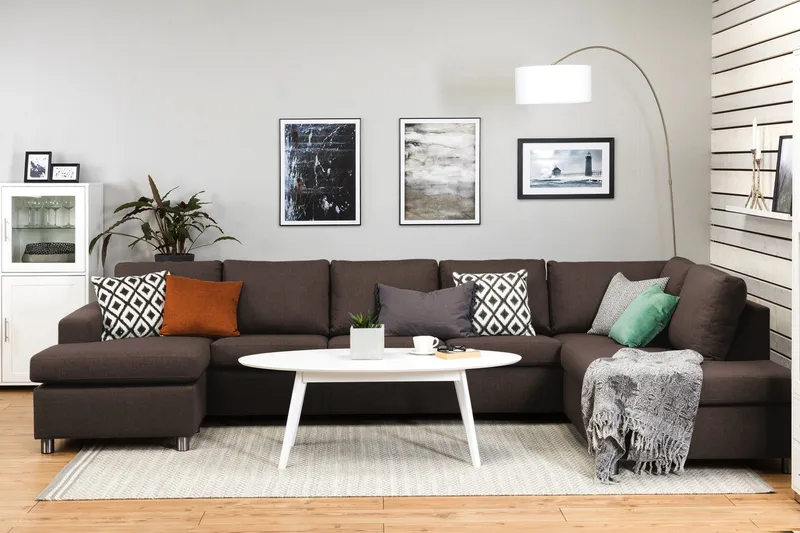 Crazy 5-personers Højrevendt U-formet X-Large Sofa med Chaiselong i Stof - Brun - Møbler - Sofaer - U Sofa