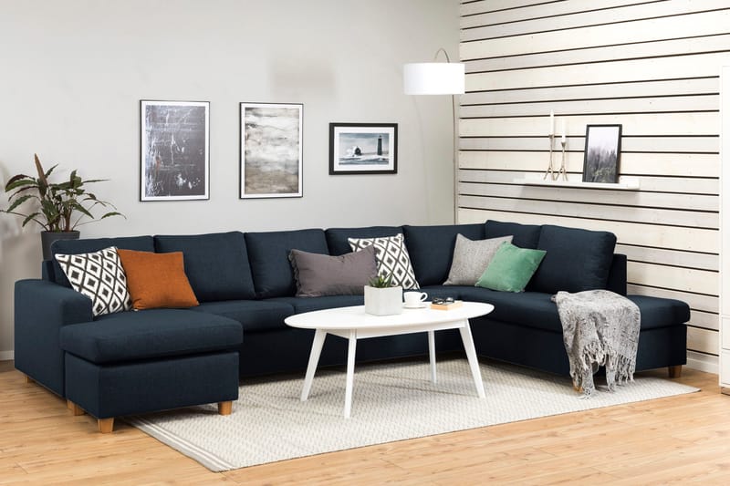 Crazy 5-personers Højrevendt U-formet X-Large Sofa med Chaiselong i Stof - Blå - Møbler - Sofaer - U Sofa