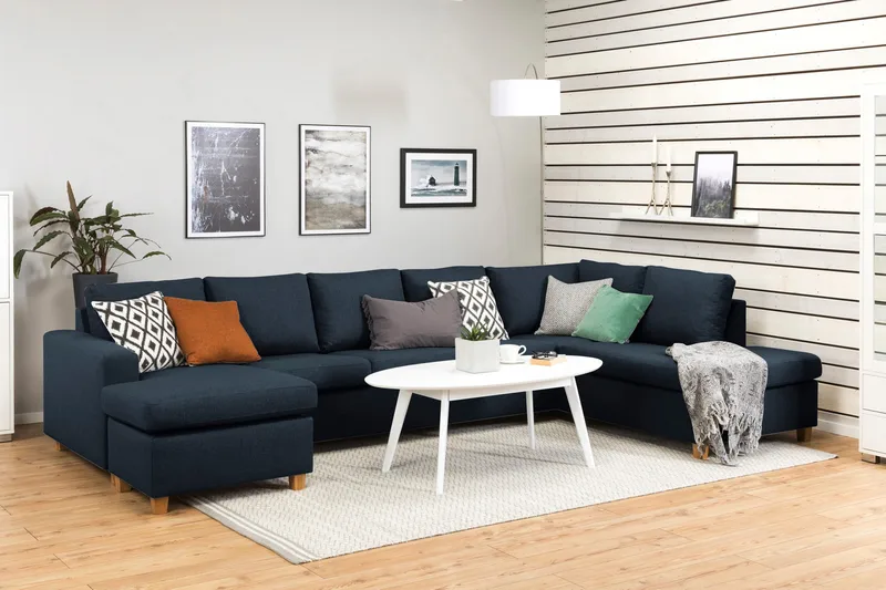 Crazy 5-personers Højrevendt U-formet X-Large Sofa med Chaiselong i Stof - Blå - Møbler - Sofaer - U Sofa