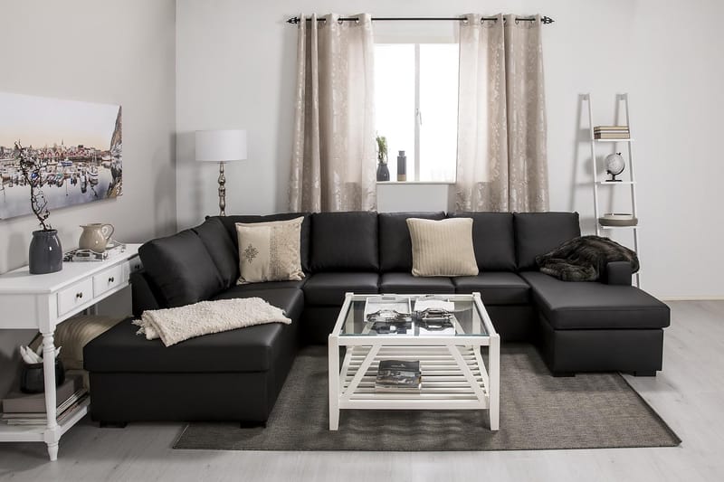 Crazy 5-personers Venstrevendt U-formet Sofa med Chaiselong i Kunstlæder - Sort - Møbler - Sofaer - U Sofa