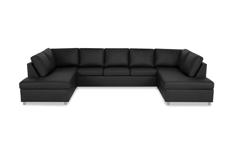 Crazy 5-personers U-formet Sofa med dobbeltchaiselong i Kunstlæder, Sort