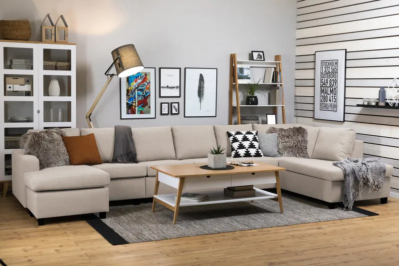 Crazy 6-personers Højrevendt U-formet XX-Large Sofa med Chaiselong i Stof - Beige - Møbler - Sofaer - U Sofa