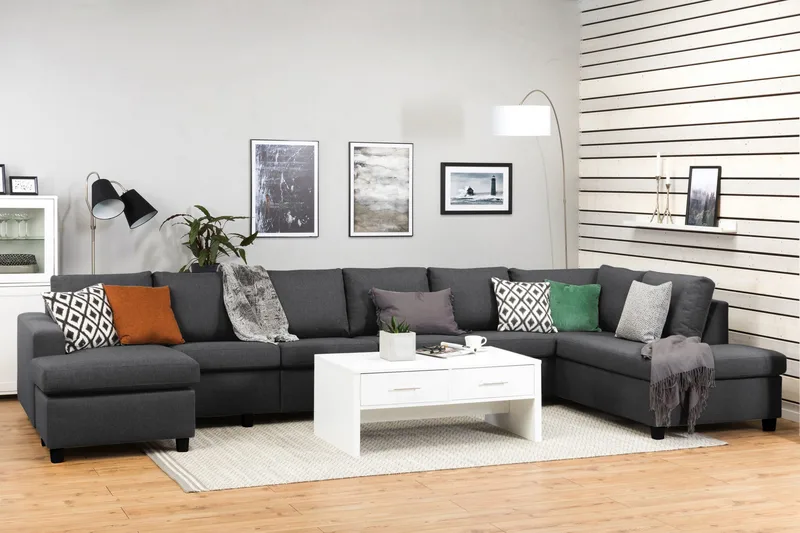 Crazy 6-personers Højrevendt U-formet XX-Large Sofa med Chaiselong i Stof - Mørkegrå - Møbler - Sofaer - U Sofa