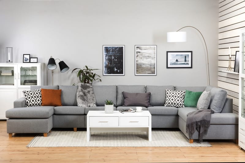 Crazy 6-personers Højrevendt U-formet XX-Large Sofa med Chaiselong i Stof - Grå - Møbler - Sofaer - U Sofa