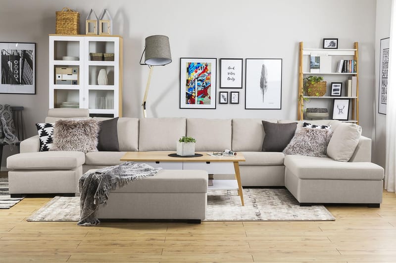Crazy 6-personers Højrevendt U-formet XX-Large Sofa med Chaiselong i Stof - Beige - Møbler - Sofaer - U Sofa