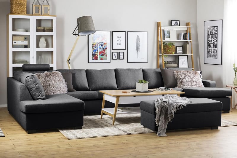 Crazy 6-personers Venstrevendt U-formet XX-Large Sofa med Divan og Chaiselong i Stof - Mørkegrå - Møbler - Sofaer - U Sofa