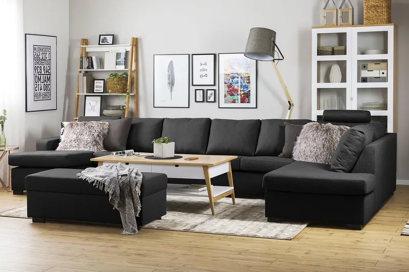 Crazy 6-personers Højrevendt U-formet XX-Large Sofa med Chaiselong i Stof - Antracit - Møbler - Sofaer - U Sofa