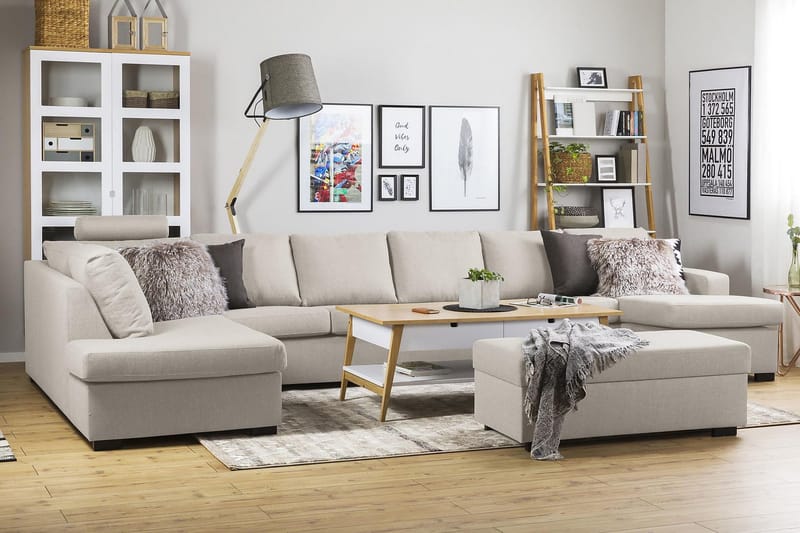 Crazy 6-personers Venstrevendt U-formet XX-Large Sofa med Divan og Chaiselong i Stof - Beige - Møbler - Sofaer - U Sofa