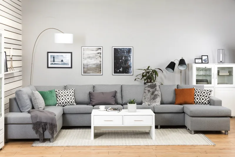 Crazy 6-personers Venstrevendt U-formet XX-Large Sofa med Divan og Chaiselong i Stof - Grå - Møbler - Sofaer - U Sofa