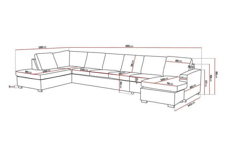 Crazy 6-personers Venstrevendt U-formet XX-Large Sofa med Divan og Chaiselong i Stof - Grå - Møbler - Sofaer - U Sofa
