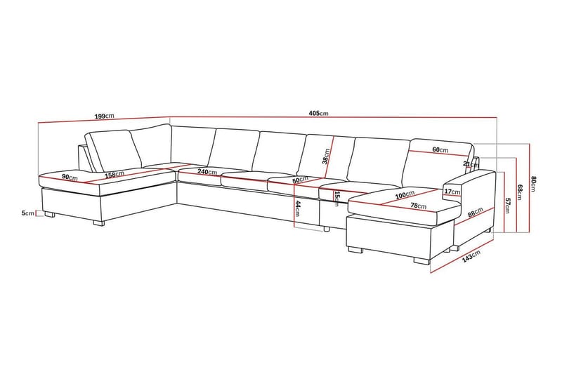 Crazy 6-personers Venstrevendt U-formet XX-Large Sofa med Divan og Chaiselong i Stof - Beige - Møbler - Sofaer - U Sofa