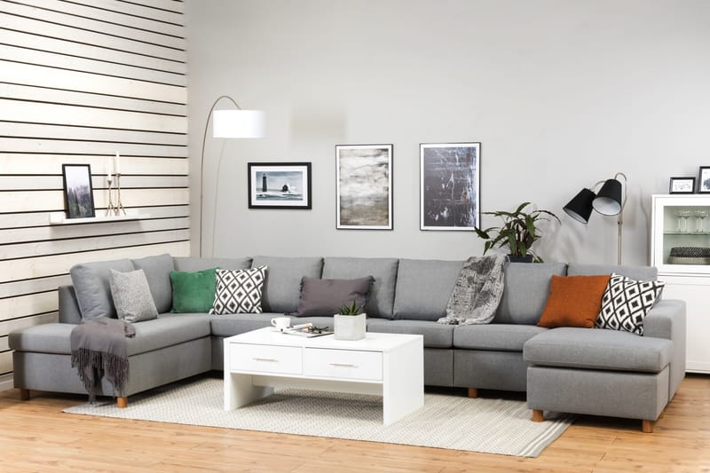 Crazy 6-personers Venstrevendt U-formet XX-Large Sofa med Divan og Chaiselong i Stof - Grå - Møbler - Sofaer - U Sofa