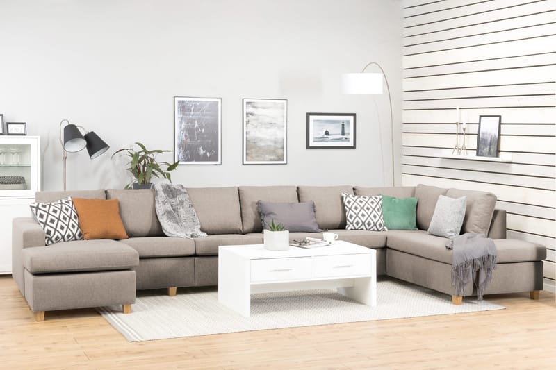 Crazy 6-personers Højrevendt U-formet XX-Large Sofa med Chaiselong i Stof - Beige - Møbler - Sofaer - U Sofa