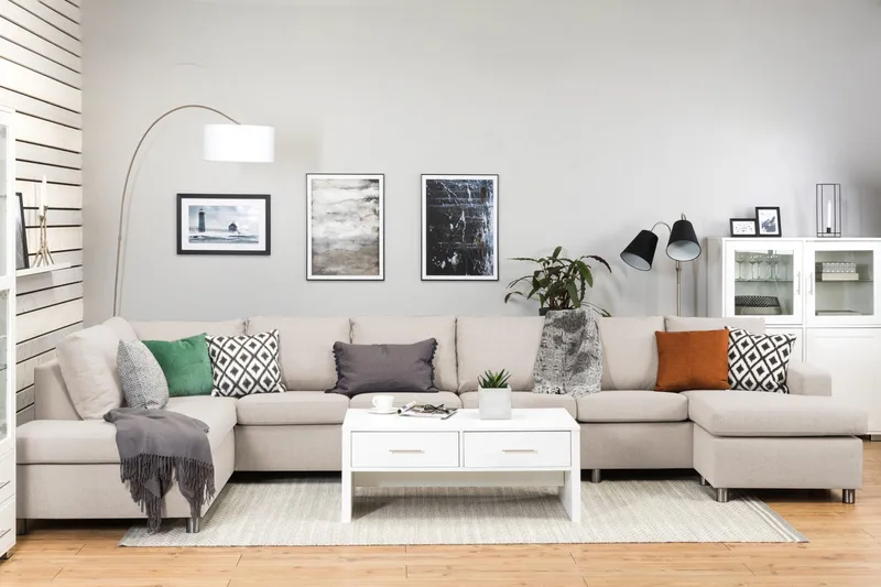 Crazy 6-personers Venstrevendt U-formet XX-Large Sofa med Divan og Chaiselong i Stof - Beige - Møbler - Sofaer - U Sofa