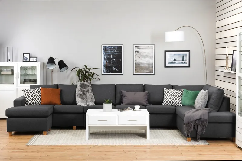 Crazy 6-personers Højrevendt U-formet XX-Large Sofa med Chaiselong i Stof - Mørkegrå - Møbler - Sofaer - U Sofa