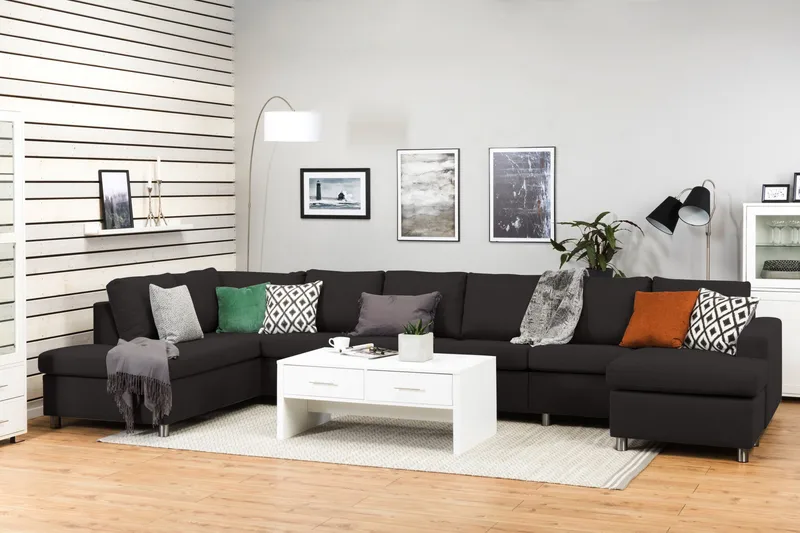 Crazy 6-personers Venstrevendt U-formet XX-Large Sofa med Divan og Chaiselong i Stof - Antracit - Møbler - Sofaer - U Sofa