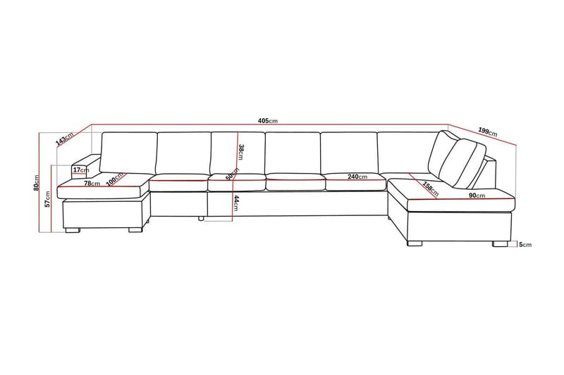 Crazy 6-personers Højrevendt U-formet XX-Large Sofa med Chaiselong i Stof - Beige - Møbler - Sofaer - U Sofa