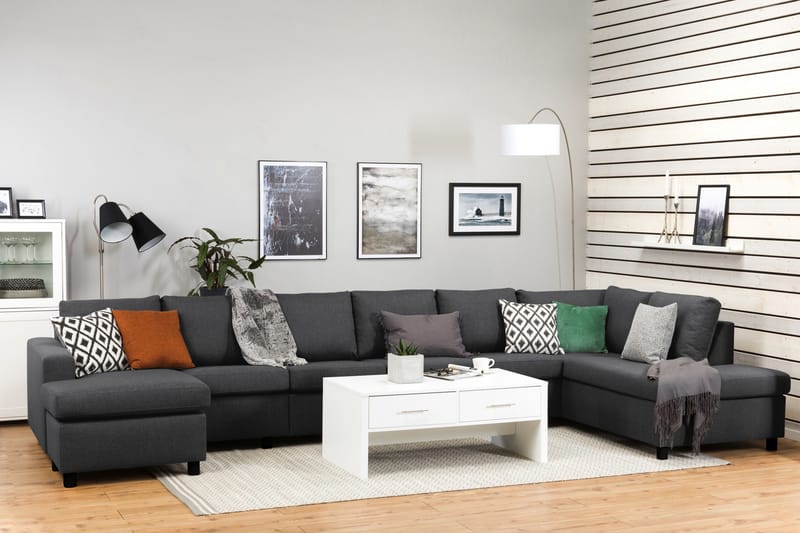 Crazy 6-personers Højrevendt U-formet XX-Large Sofa med Chaiselong i Stof - Mørkegrå - Møbler - Sofaer - U Sofa