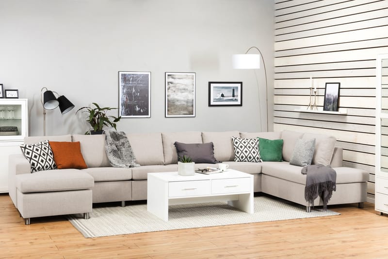 Crazy 6-personers Højrevendt U-formet XX-Large Sofa med Chaiselong i Stof - Beige - Møbler - Sofaer - U Sofa