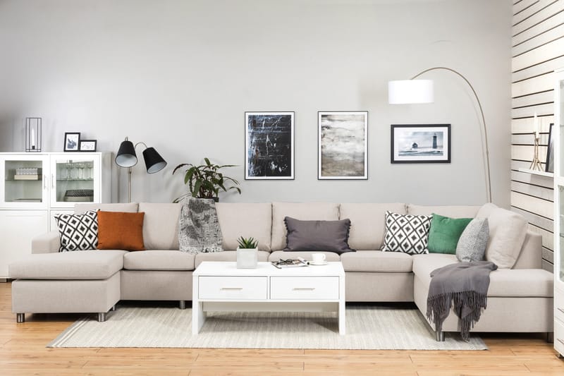 Crazy 6-personers Højrevendt U-formet XX-Large Sofa med Chaiselong i Stof - Beige - Møbler - Sofaer - U Sofa