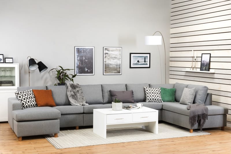 Crazy 6-personers Højrevendt U-formet XX-Large Sofa med Chaiselong i Stof - Grå - Møbler - Sofaer - U Sofa