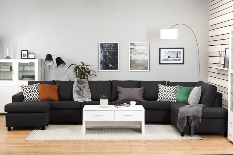 Crazy 6-personers Højrevendt U-formet XX-Large Sofa med Chaiselong i Stof - Antracit - Møbler - Sofaer - U Sofa