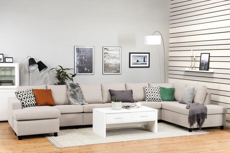 Crazy 6-personers Højrevendt U-formet XX-Large Sofa med Chaiselong i Stof - Beige - Møbler - Sofaer - U Sofa