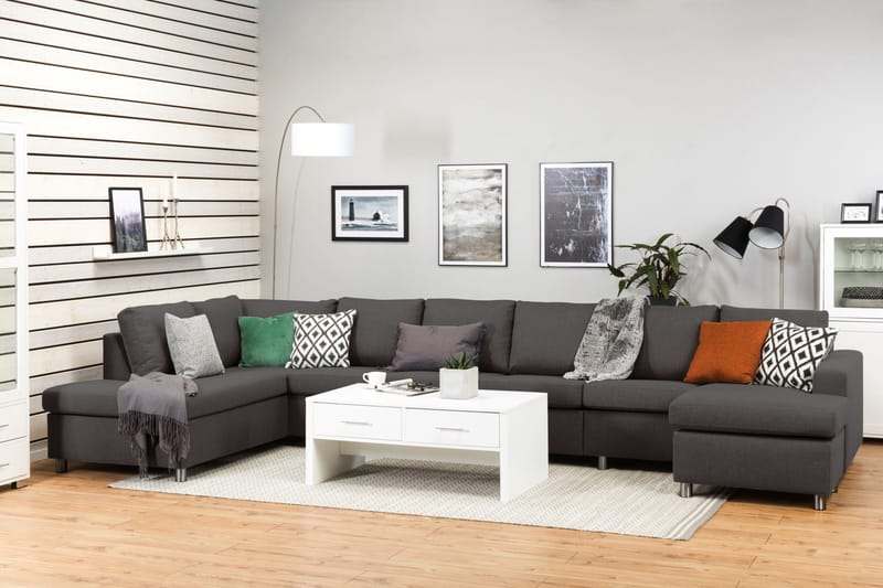 Crazy 6-personers Venstrevendt U-formet XX-Large Sofa med Divan og Chaiselong i Stof - Mørkegrå - Møbler - Sofaer - U Sofa