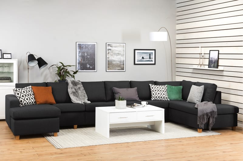 Crazy 6-personers Højrevendt U-formet XX-Large Sofa med Chaiselong i Stof - Antracit - Møbler - Sofaer - U Sofa