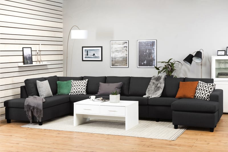 Crazy 6-personers Venstrevendt U-formet XX-Large Sofa med Divan og Chaiselong i Stof - Antracit - Møbler - Sofaer - U Sofa