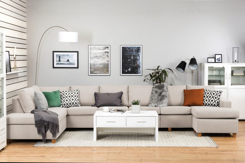 Crazy 6-personers Venstrevendt U-formet XX-Large Sofa med Divan og Chaiselong i Stof - Beige - Møbler - Sofaer - U Sofa