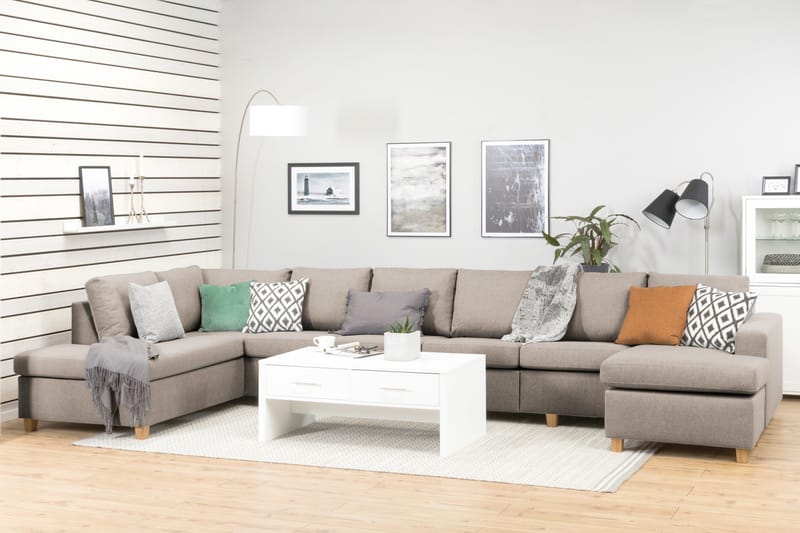 Crazy 6-personers Venstrevendt U-formet XX-Large Sofa med Divan og Chaiselong i Stof - Beige - Møbler - Sofaer - U Sofa